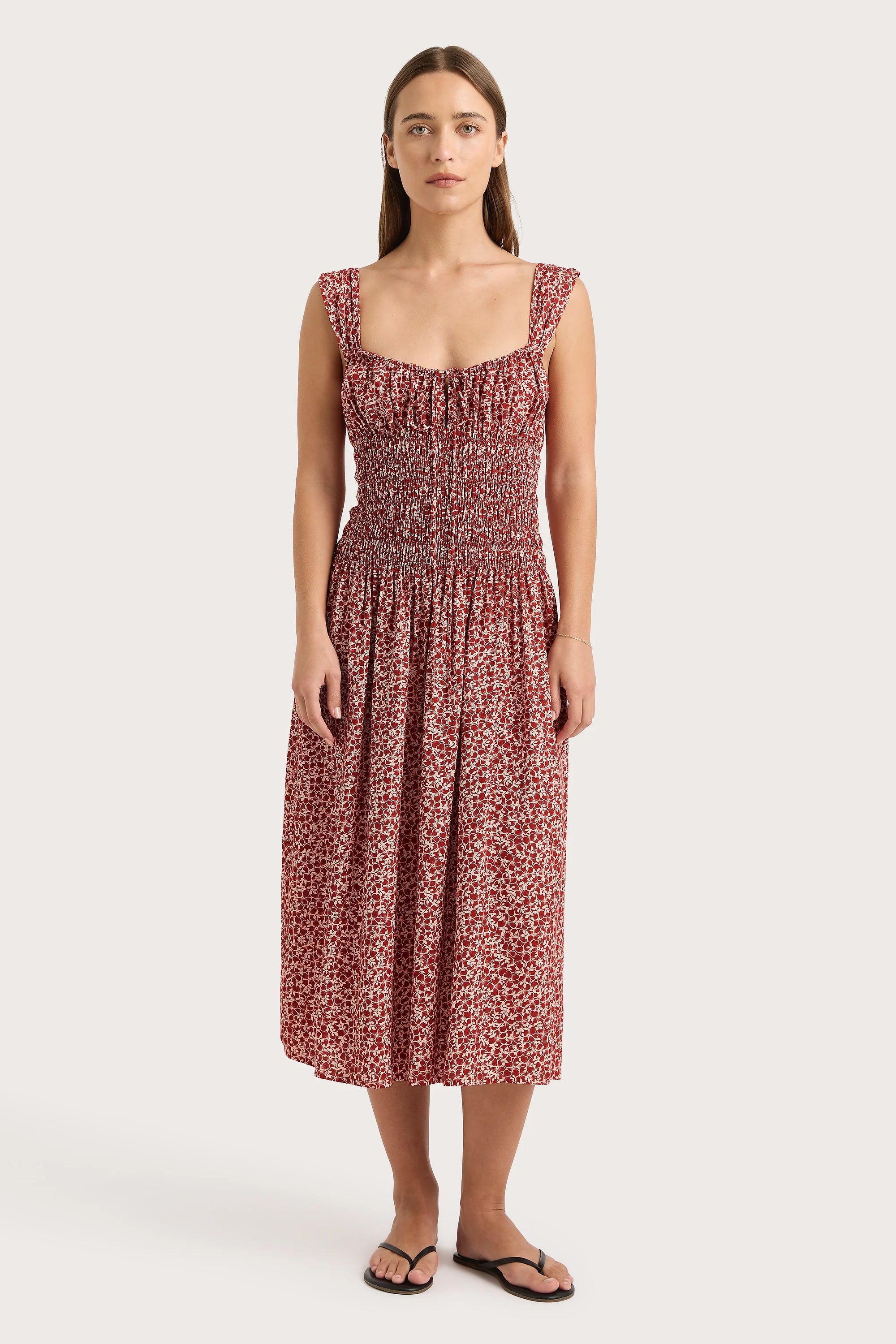 Yerres Midi Dress Peony Stamp Garnet - Final Sale
