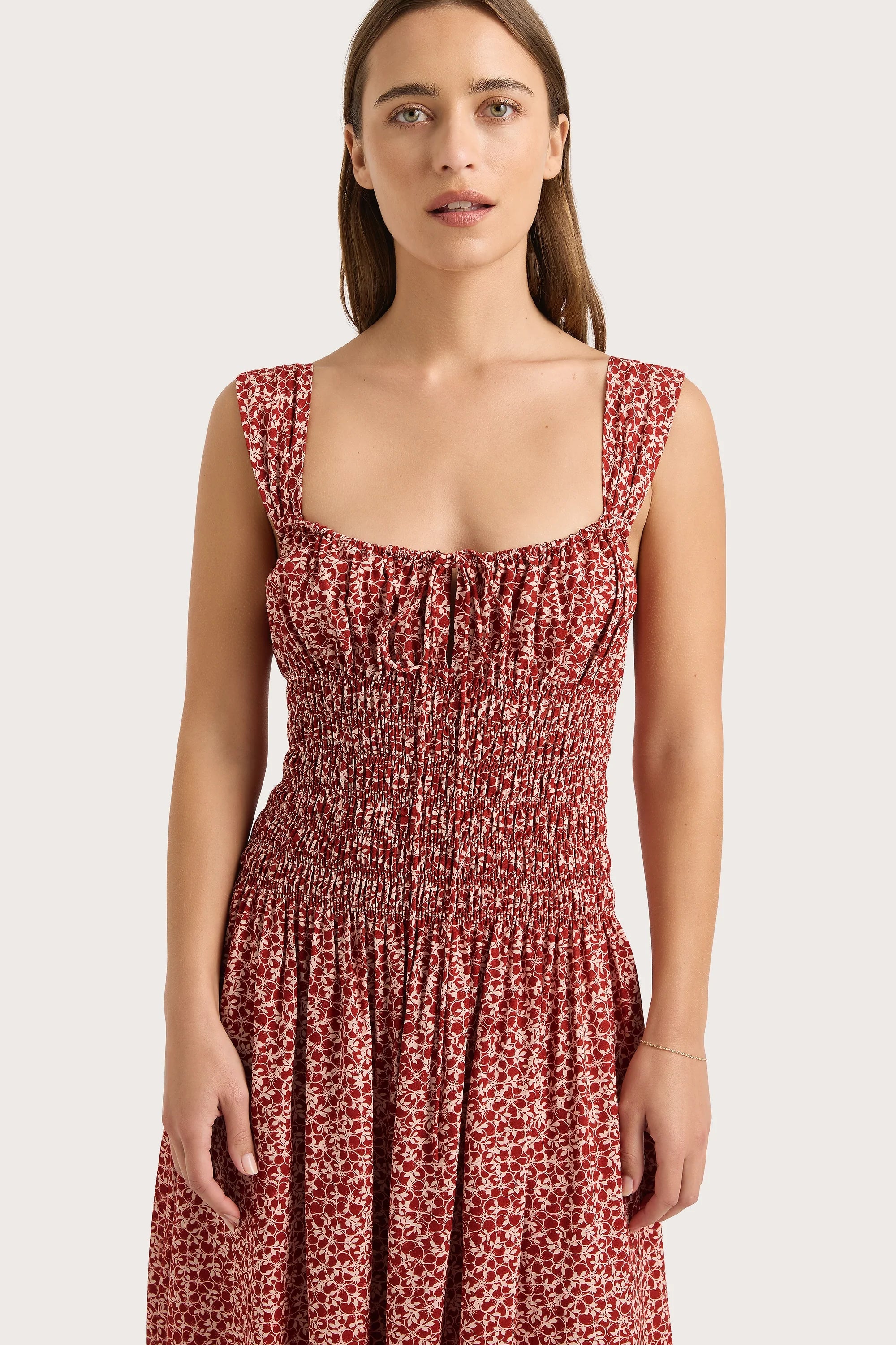 Yerres Midi Dress Peony Stamp Garnet - Final Sale