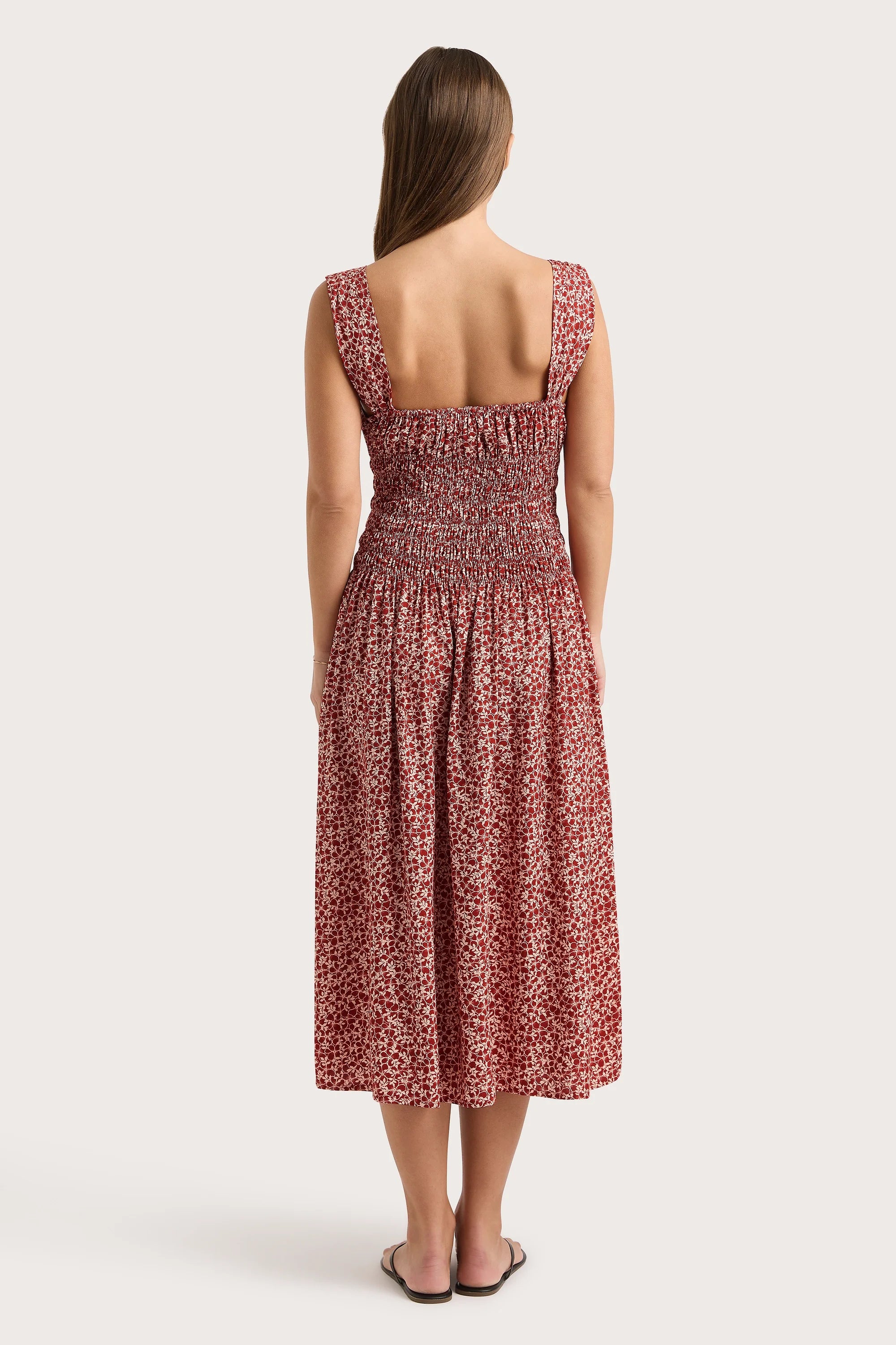 Yerres Midi Dress Peony Stamp Garnet - Final Sale