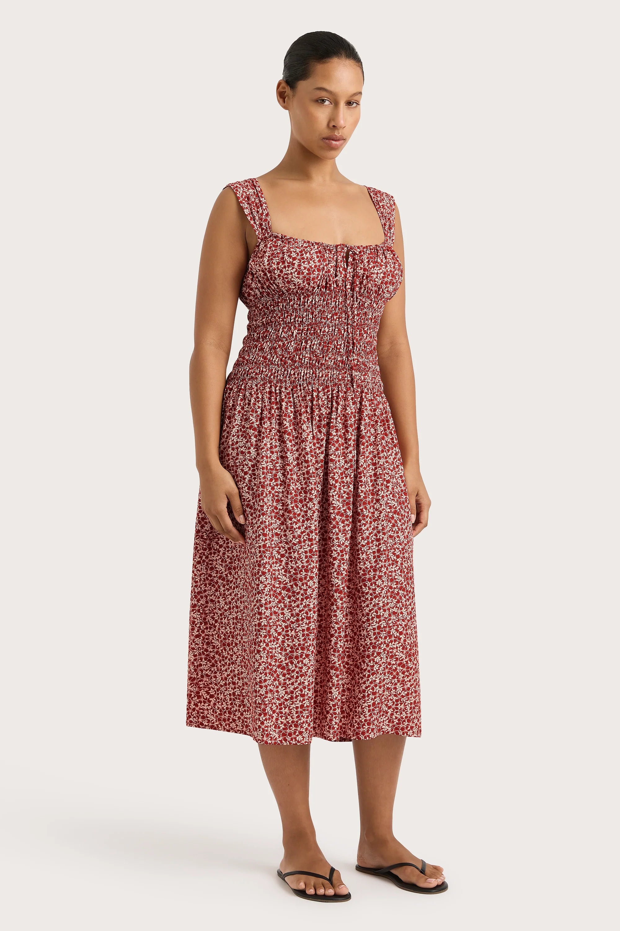 Yerres Midi Dress Peony Stamp Garnet - Final Sale