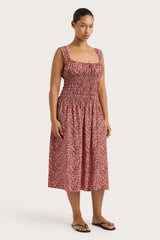Yerres Midi Dress Peony Stamp Garnet - Final Sale