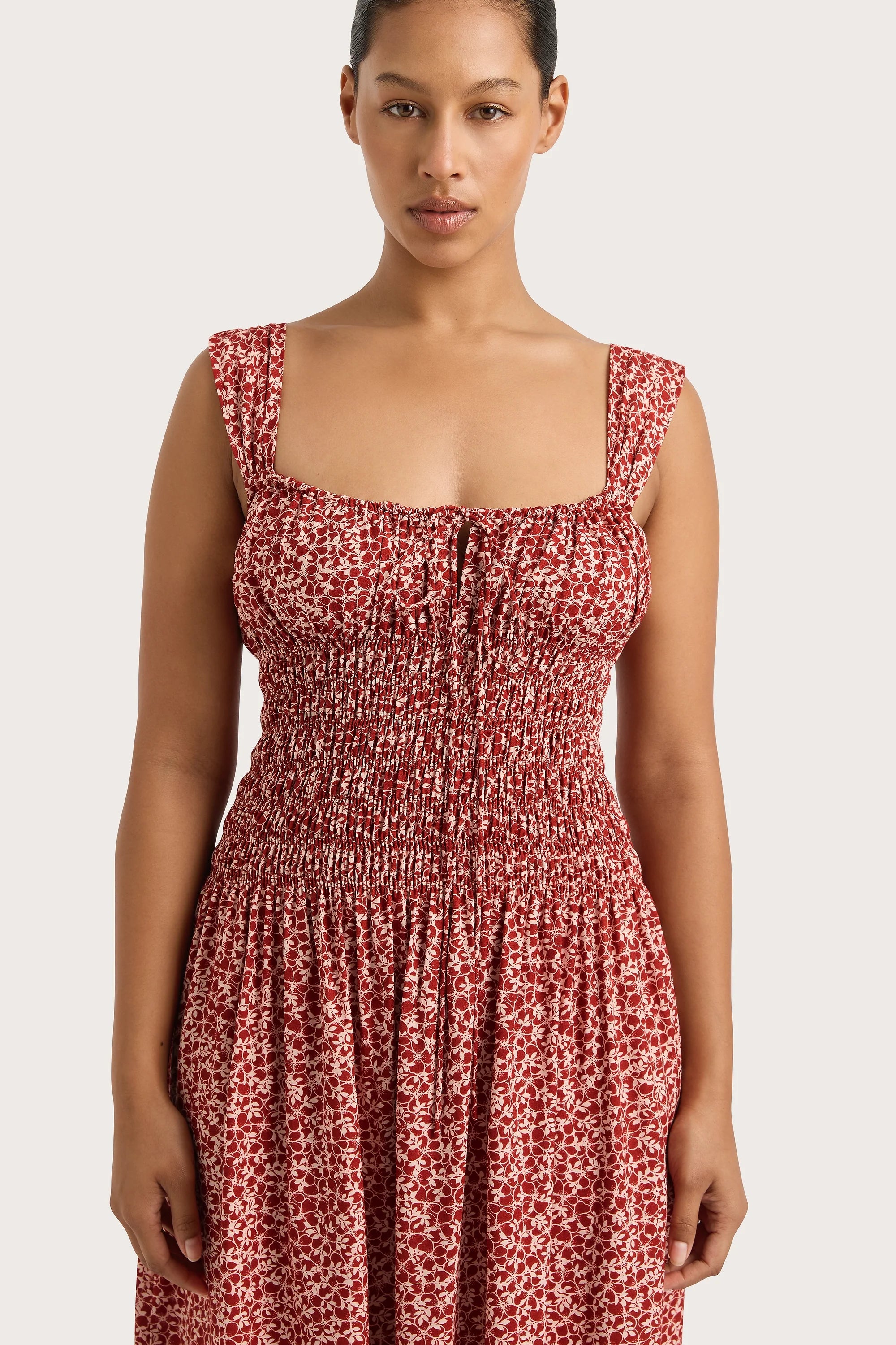 Yerres Midi Dress Peony Stamp Garnet - Final Sale