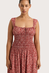 Yerres Midi Dress Peony Stamp Garnet - Final Sale