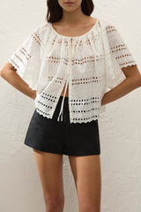 Mitla Top Rosa Broderie White - Final Sale