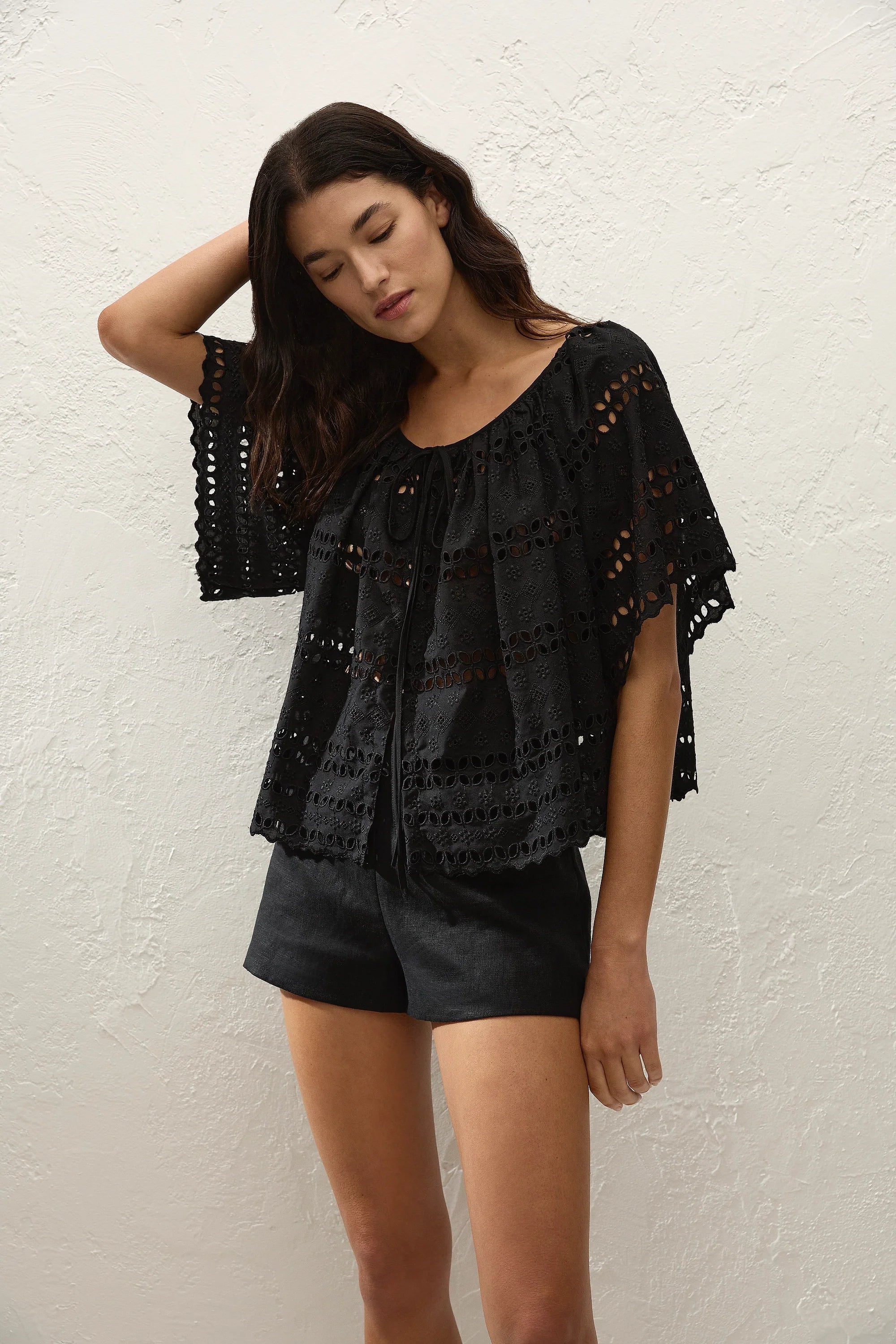 Mitla Top Rosa Broderie Black - Final Sale