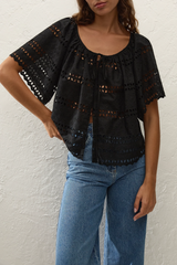 Mitla Top Rosa Broderie Black - Final Sale
