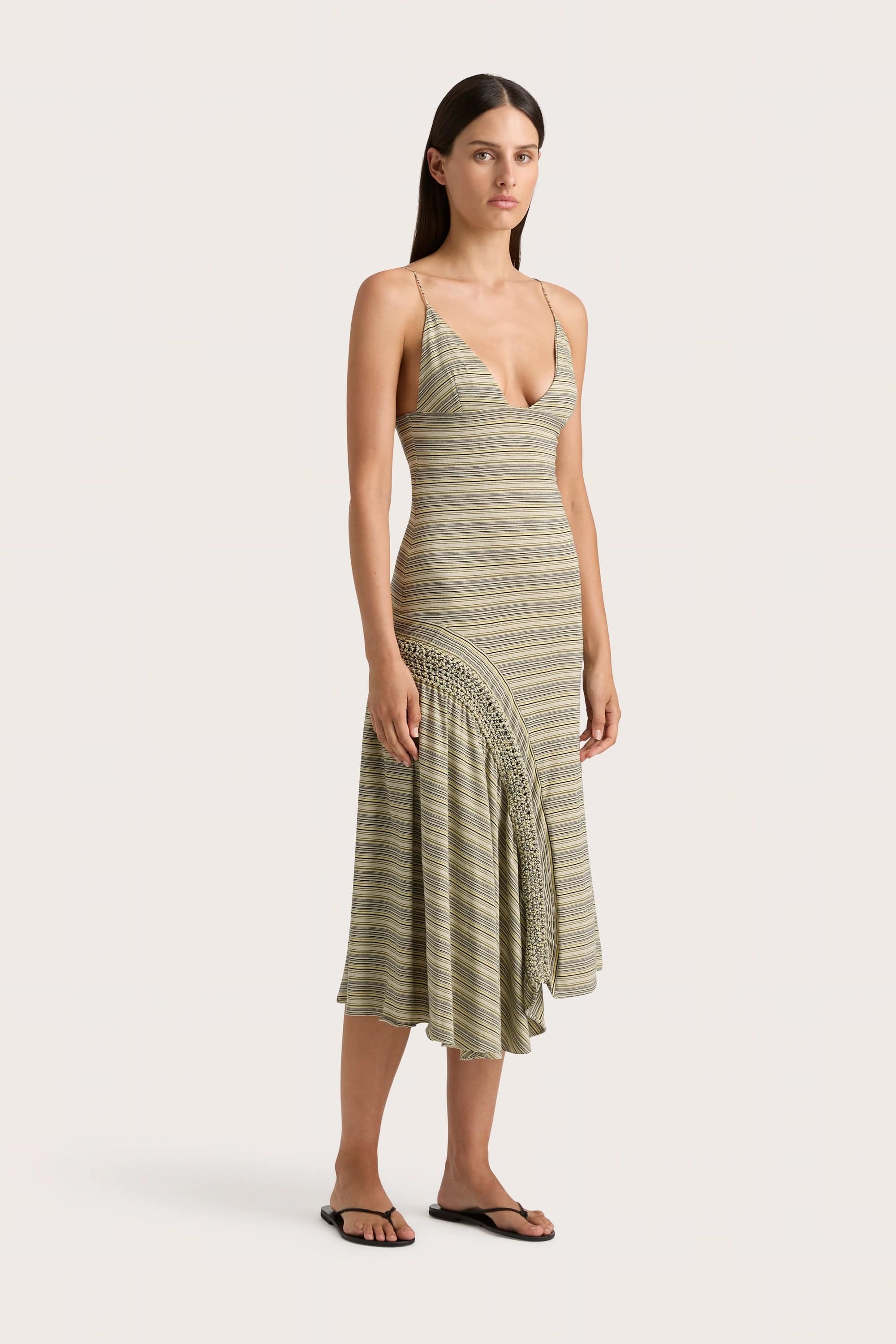 Hyeres Midi Dress Lemon Navy Stripe - Final Sale
