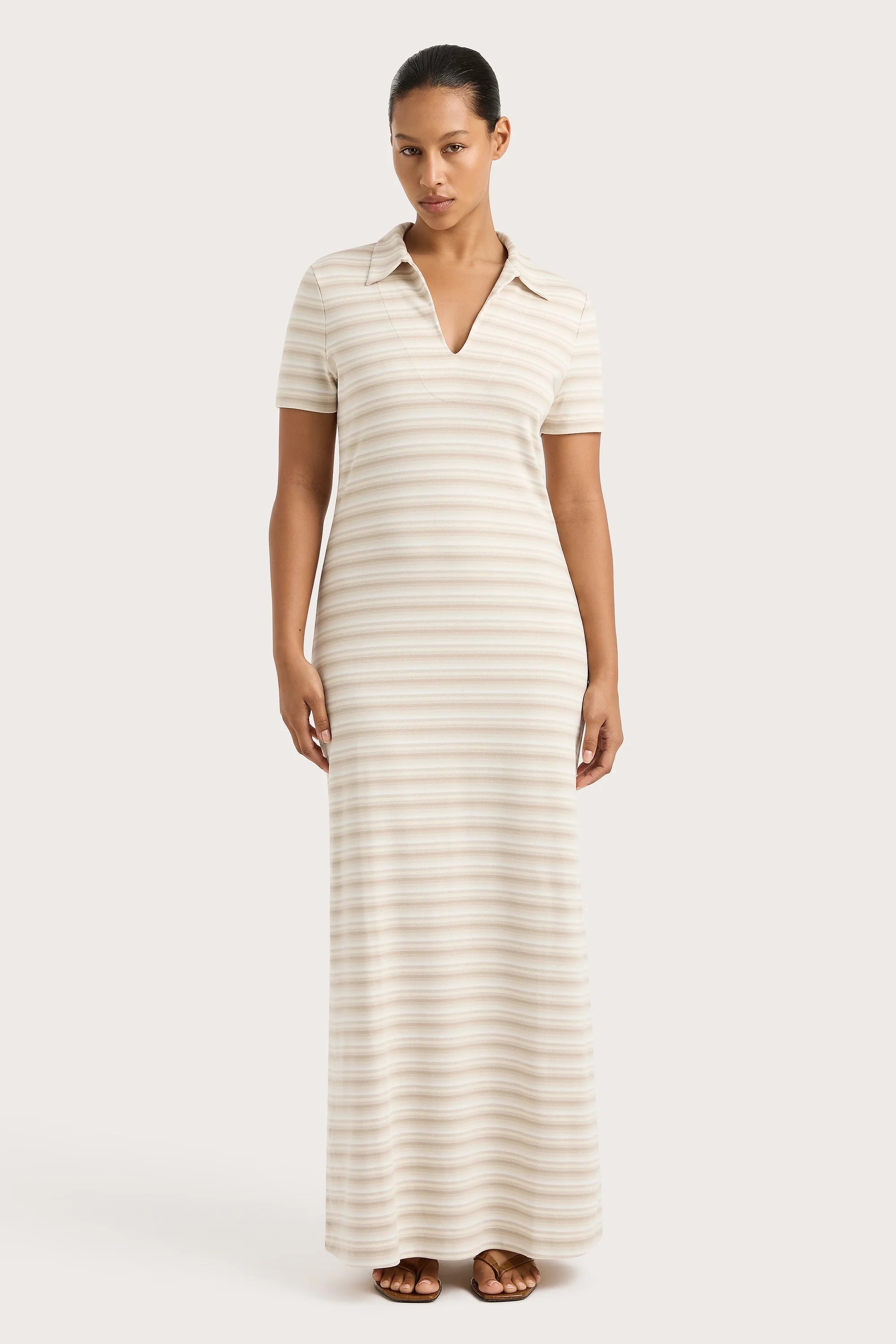 Tiesse Maxi Dress Cream Stripe - Final Sale