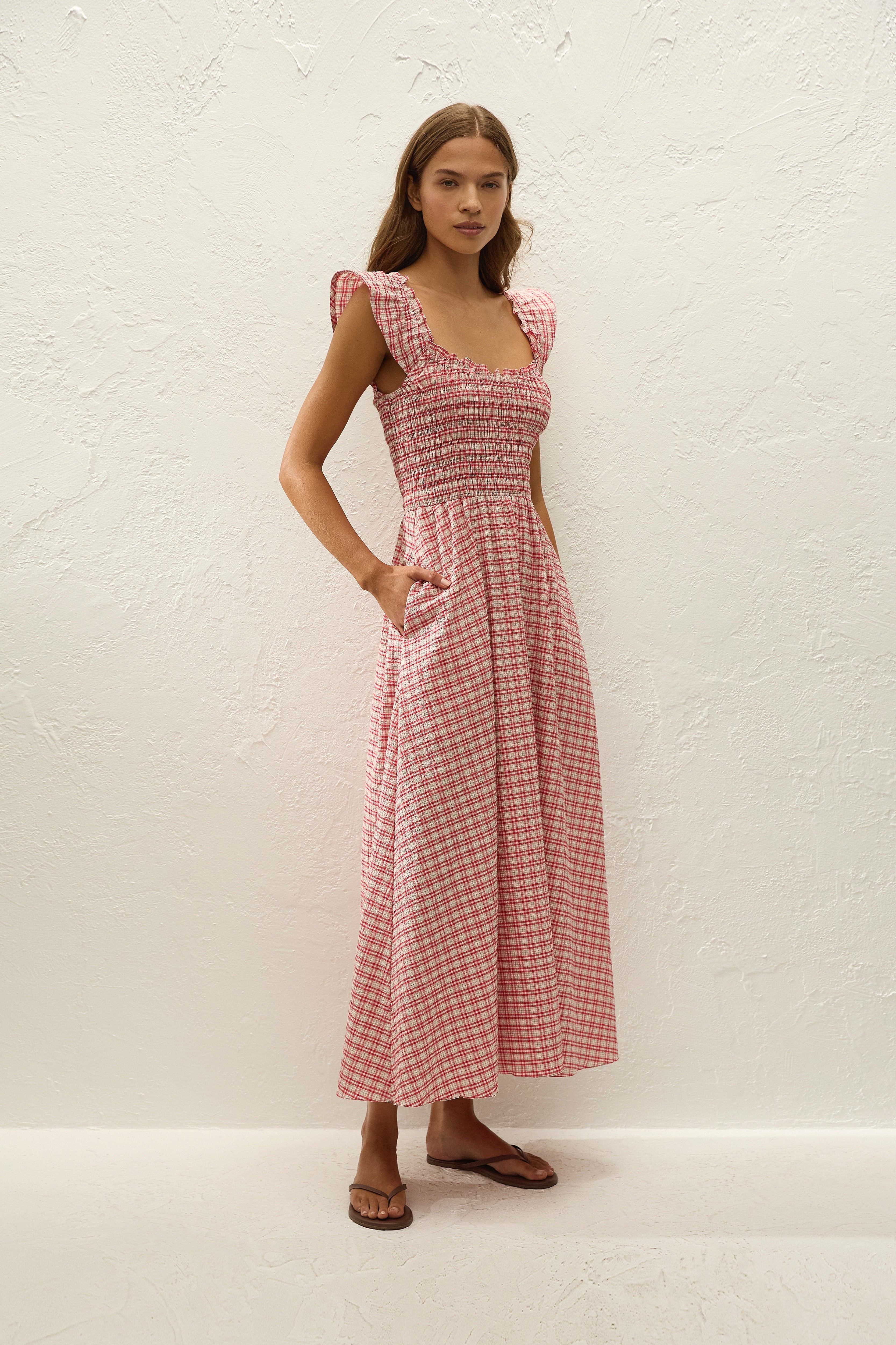 Eudora Midi Dress Vintage Red Check