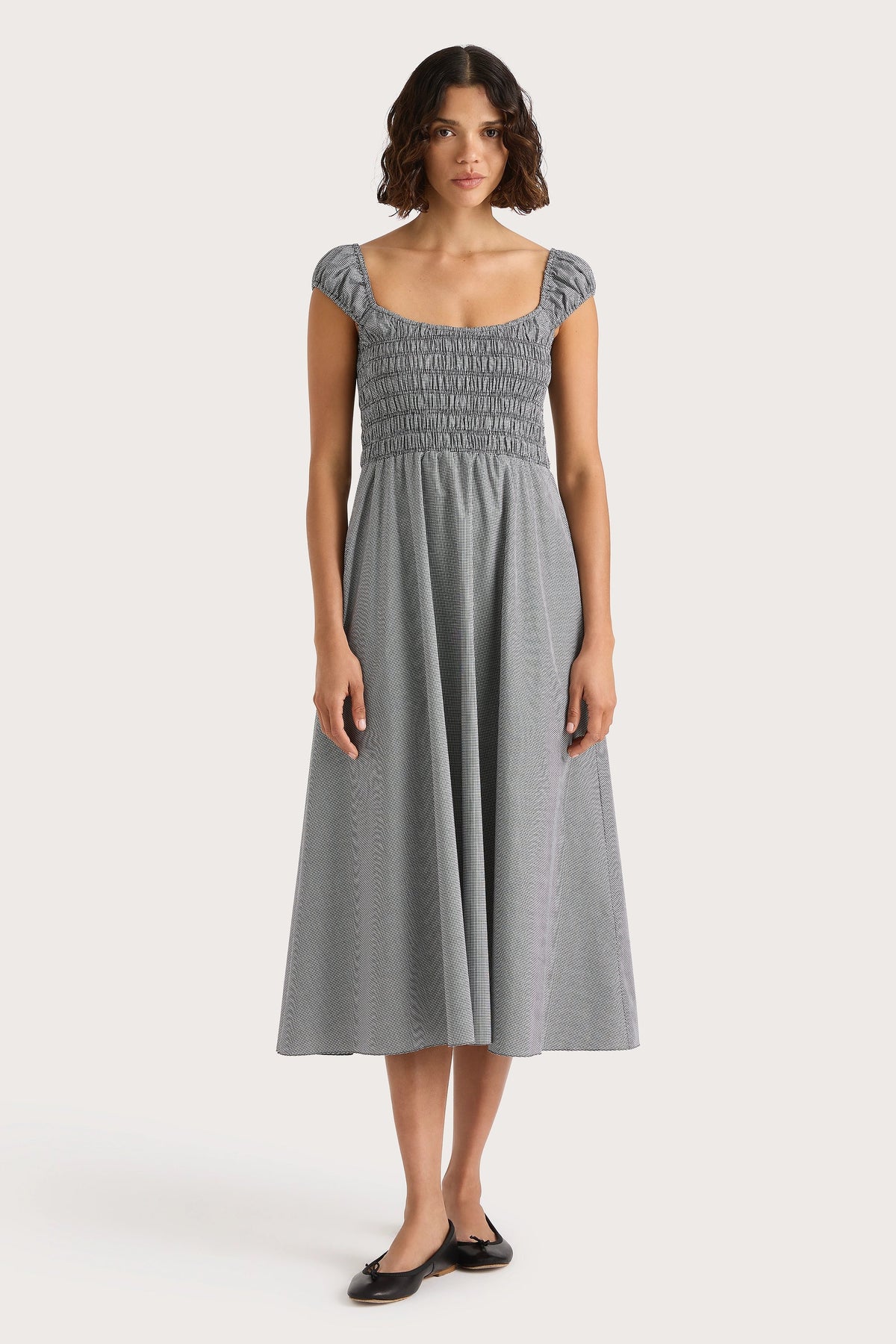 Amelie Midi Dress Gingham Black - Final Sale