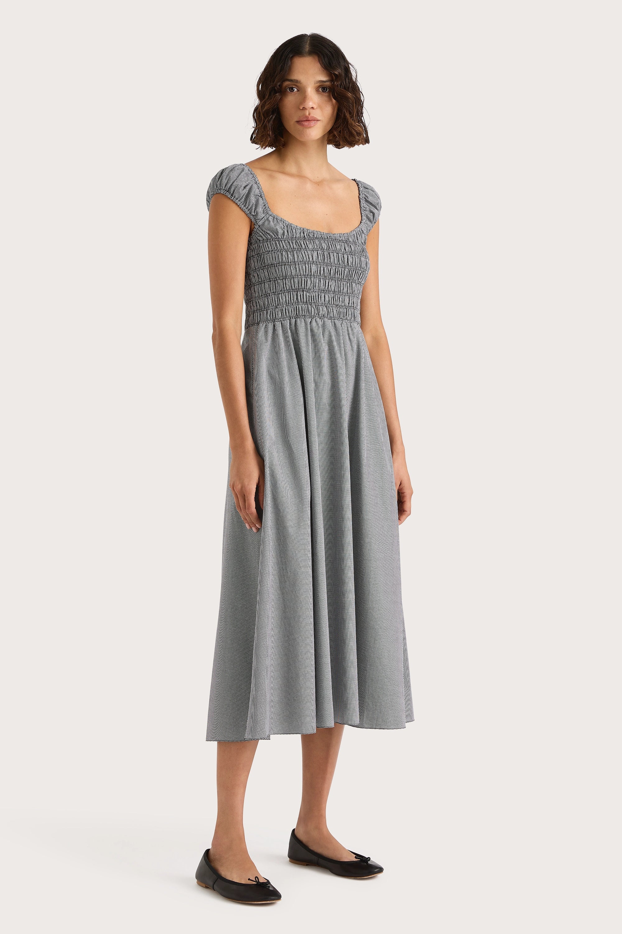 Amelie Midi Dress Gingham Black - Final Sale