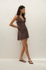 Graciela Mini Dress Polkadot Chocolate Plum - Final Sale