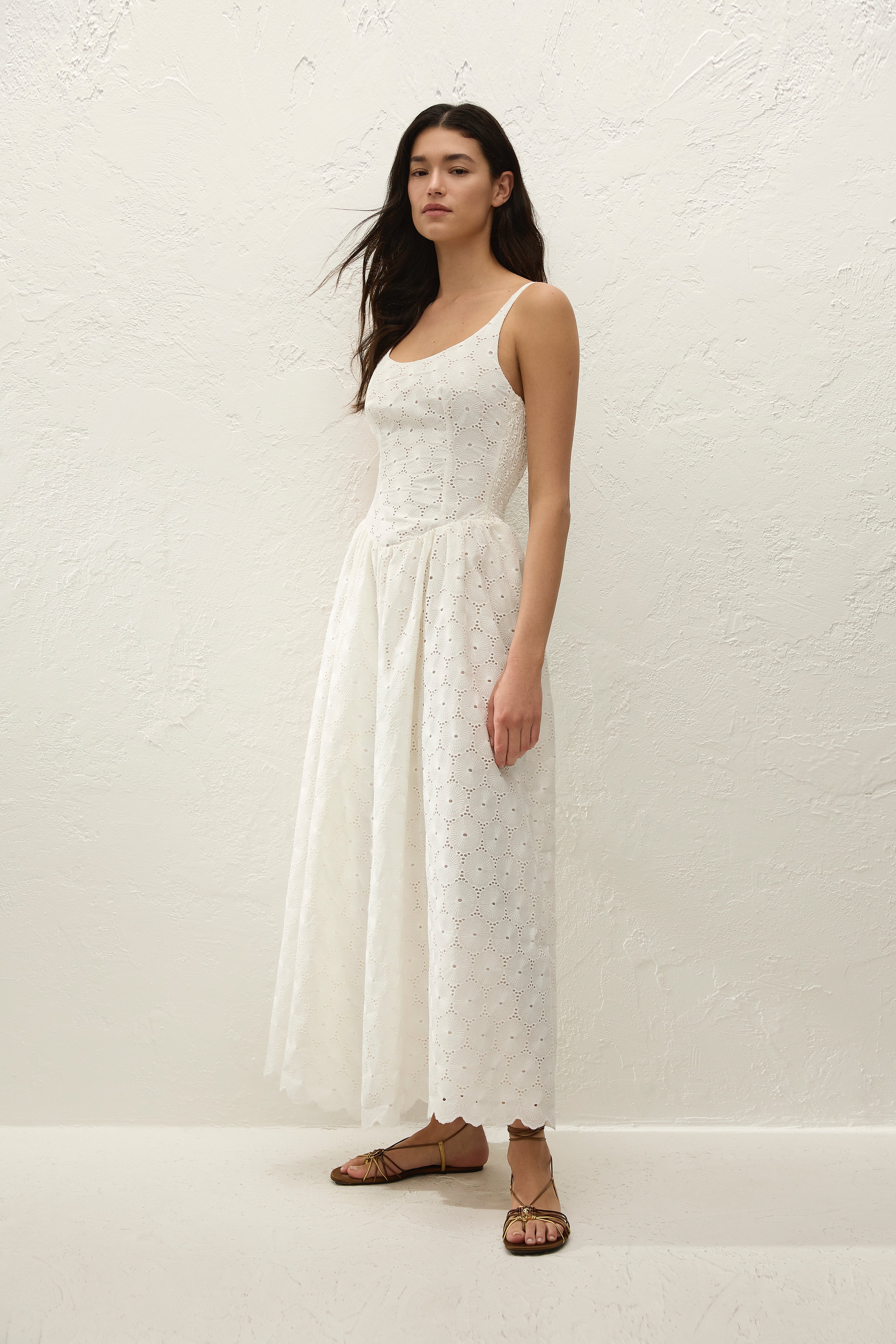 Milana Midi Dress Dolce Broderie White