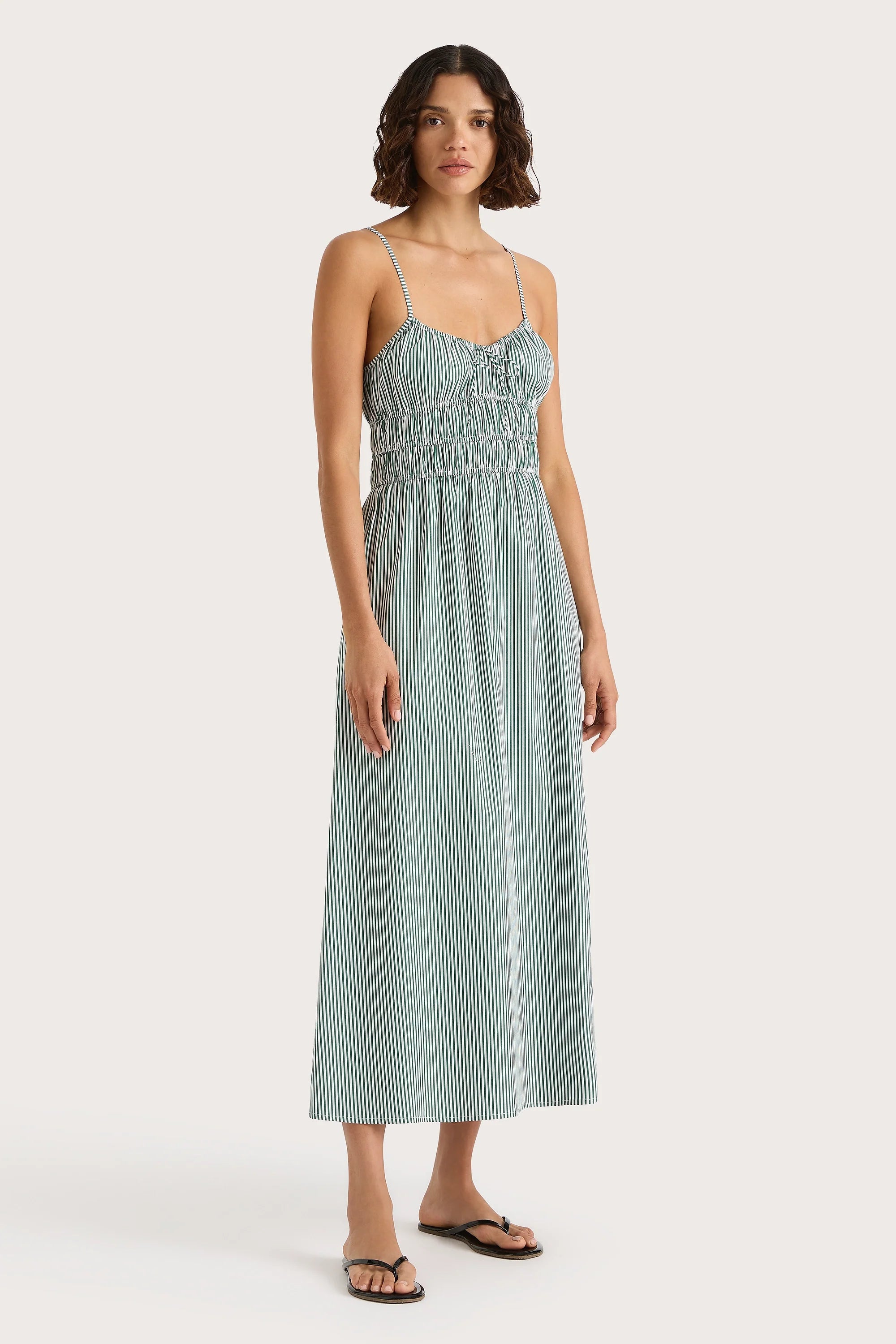Marianne Midi Dress Green Stripe - Final Sale