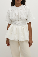 Vilde Top Birgitta Broderie Anglaise White - Final Sale