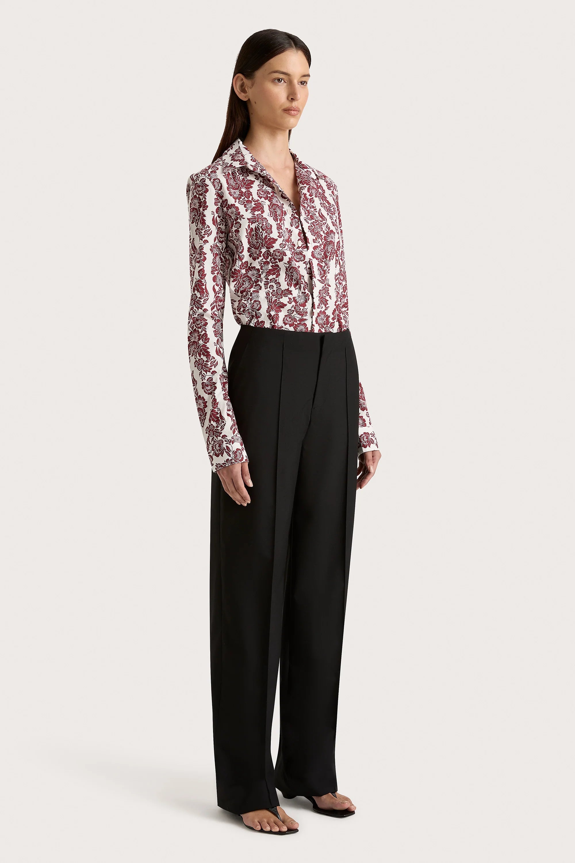 Estelle Fitted Shirt Striped Floral Wine - Final Sale