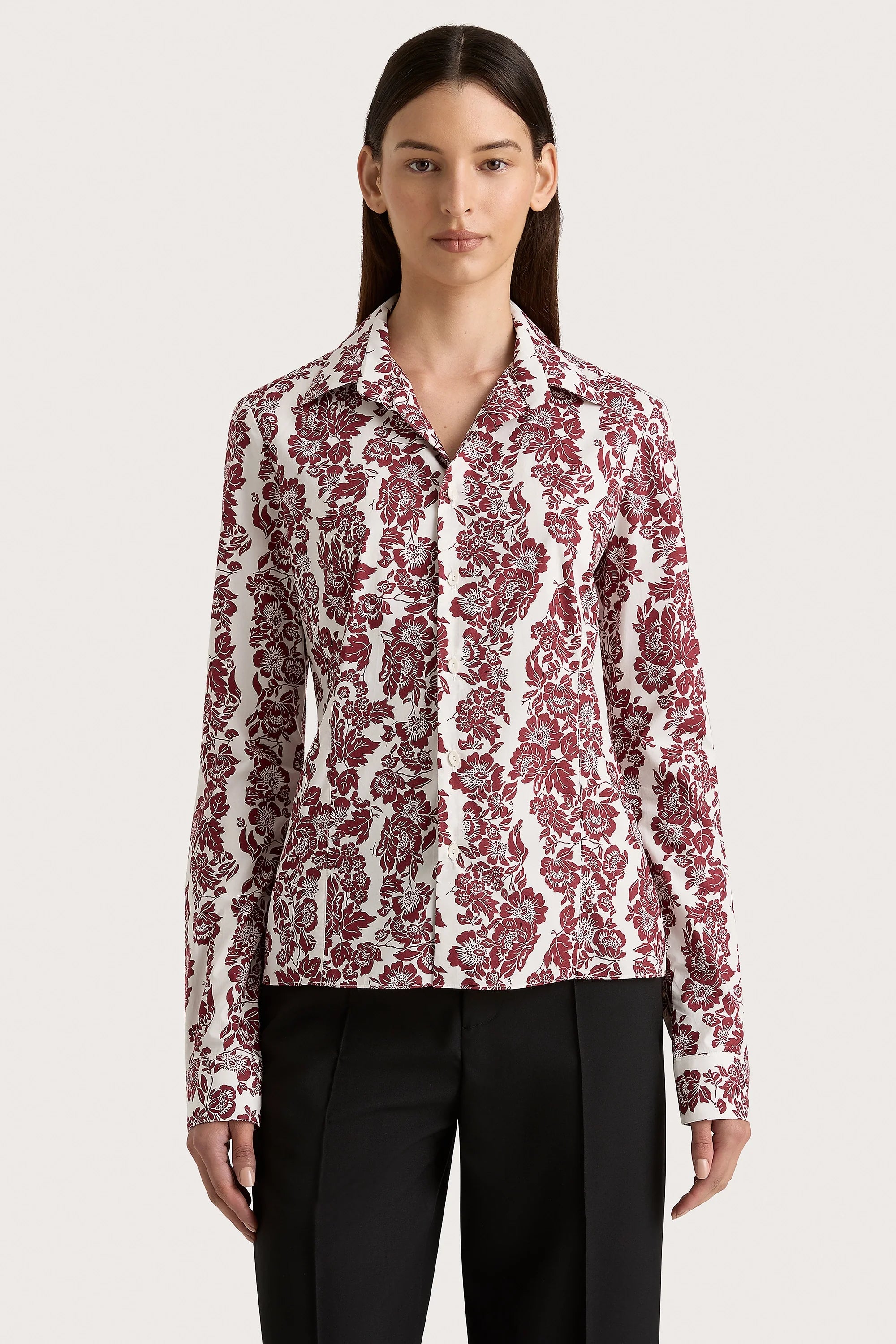 Estelle Fitted Shirt Striped Floral Wine - Final Sale