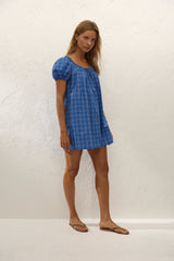 Costa Mini Dress Flor Check Cobalt