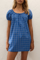 Costa Mini Dress Flor Check Cobalt