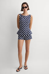 Ana Top Vintage Navy White Dot
