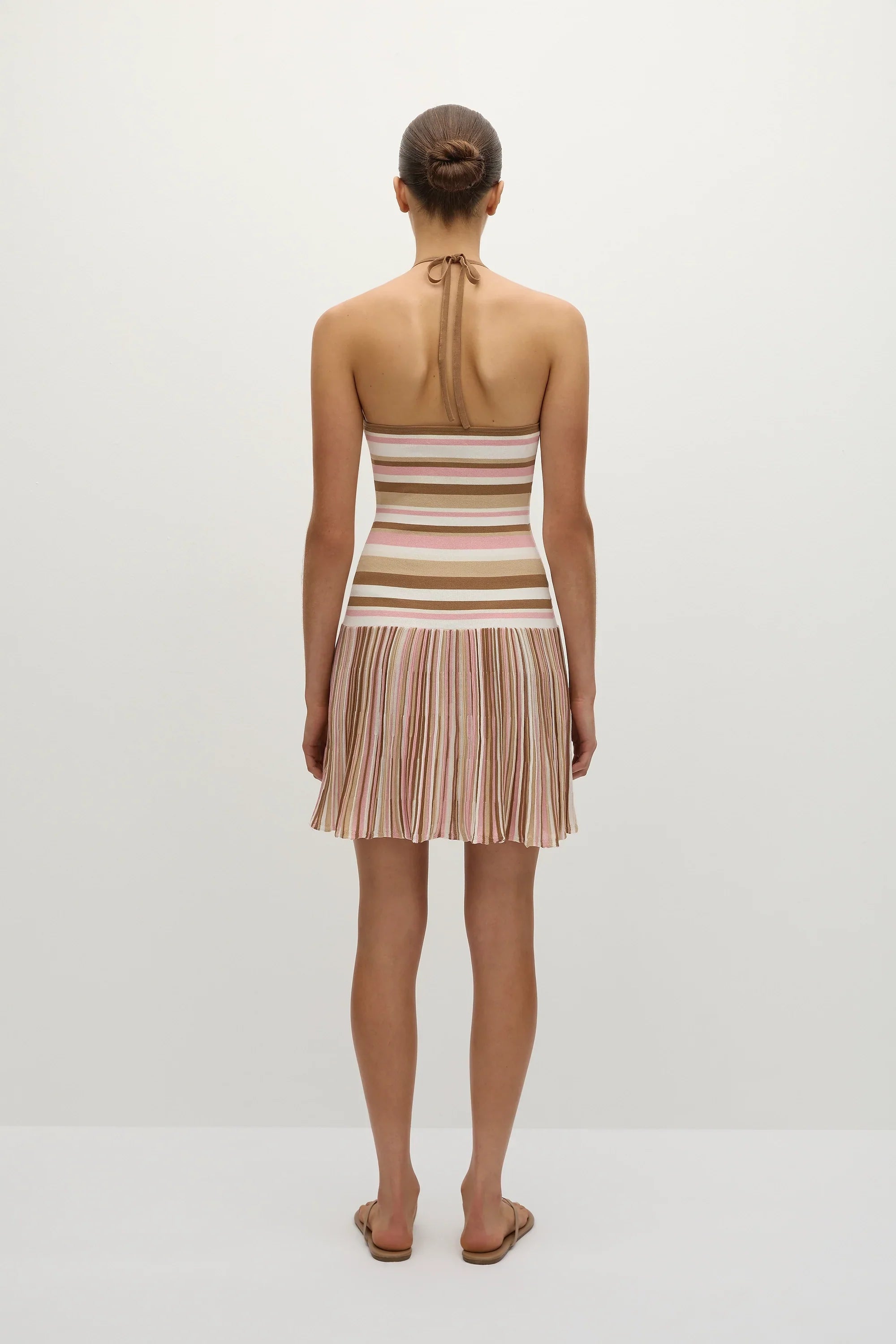 Elea Mini Dress Puce Sepia Stripe - Final Sale