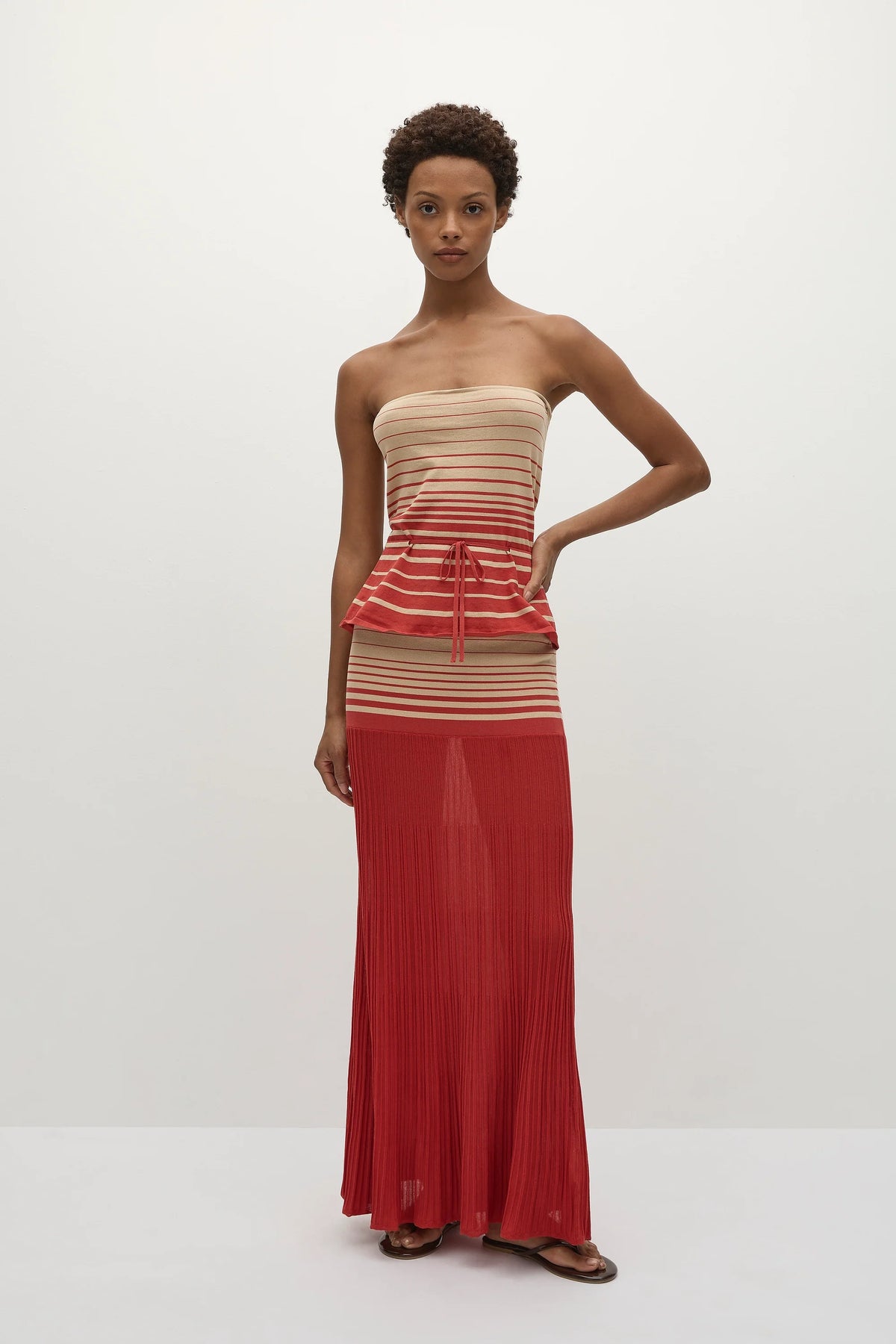 Citara Skirt Accordion Stripe Amber Fawn - Final Sale