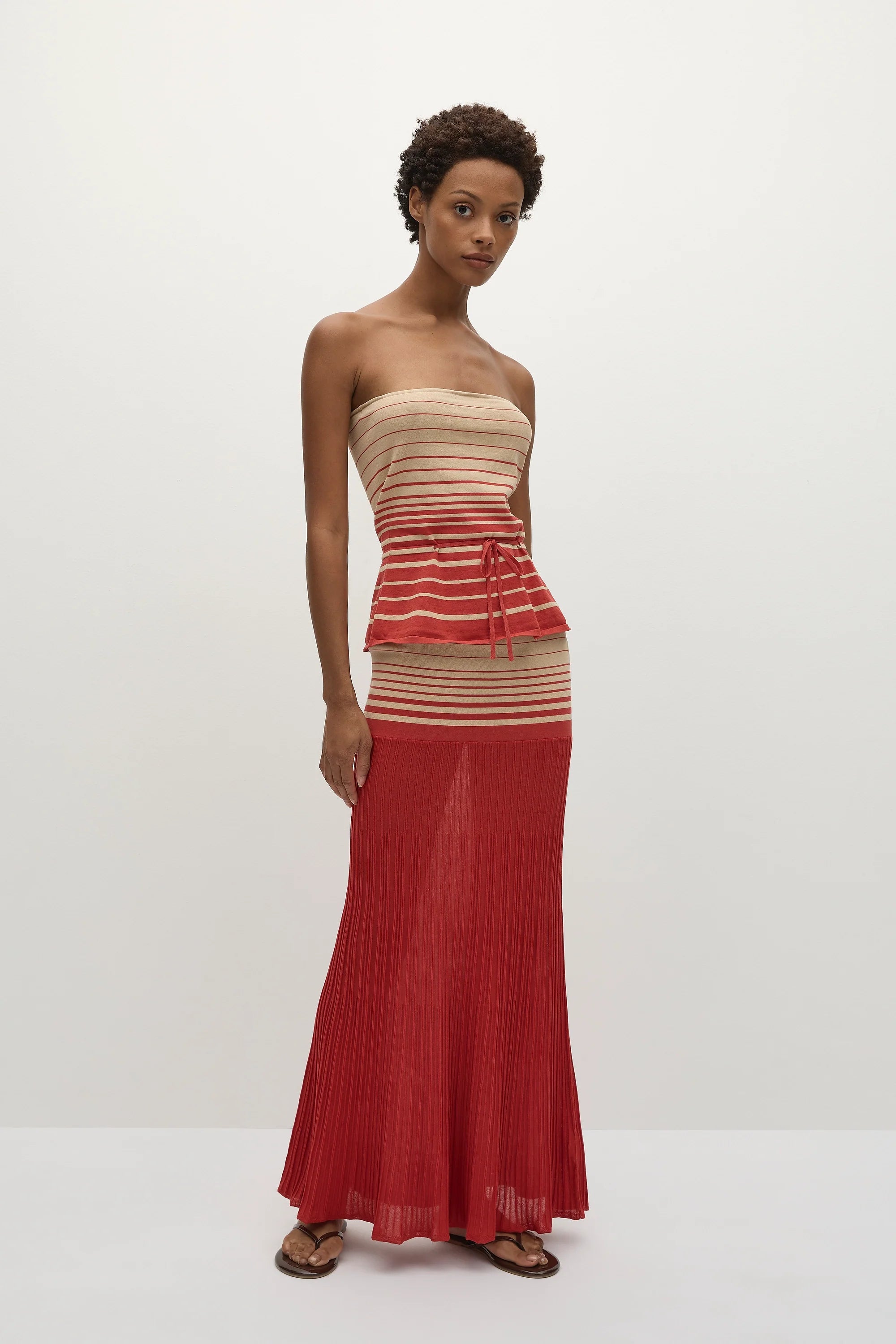 Casia Top Accordion Stripe Amber Fawn - Final Sale