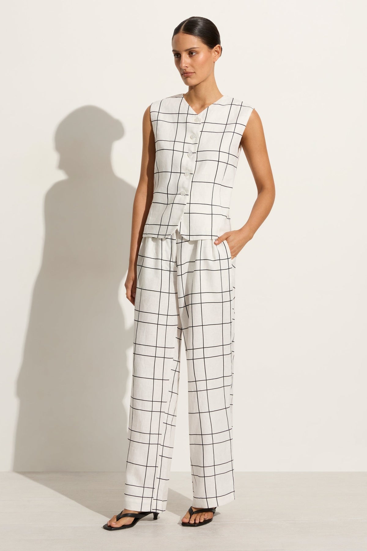 Duomo Pant Letizia Check White - Final Sale