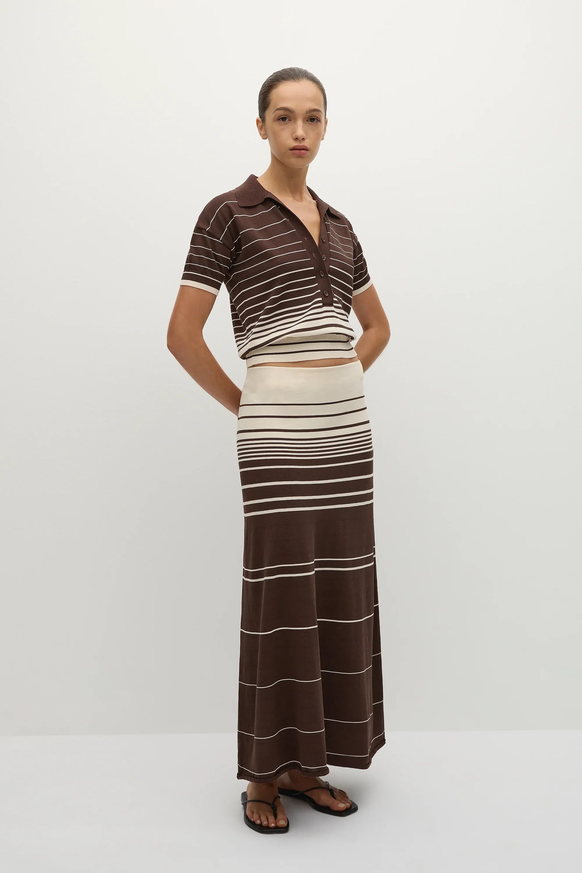 Casia Maxi Skirt Accordion Stripe Brown Beige - Final Sale