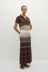 Casia Maxi Skirt Accordion Stripe Brown Beige - Final Sale