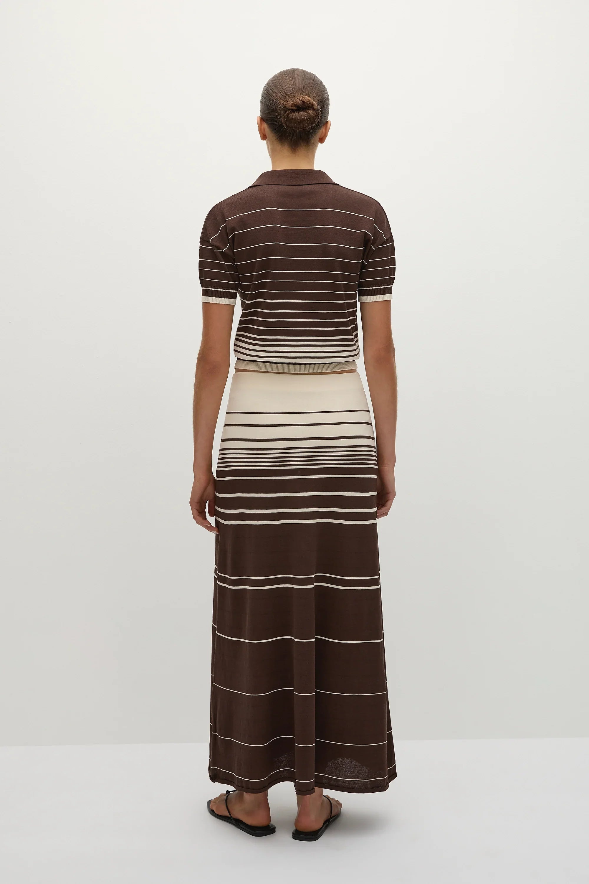 Casia Maxi Skirt Accordion Stripe Brown Beige - Final Sale