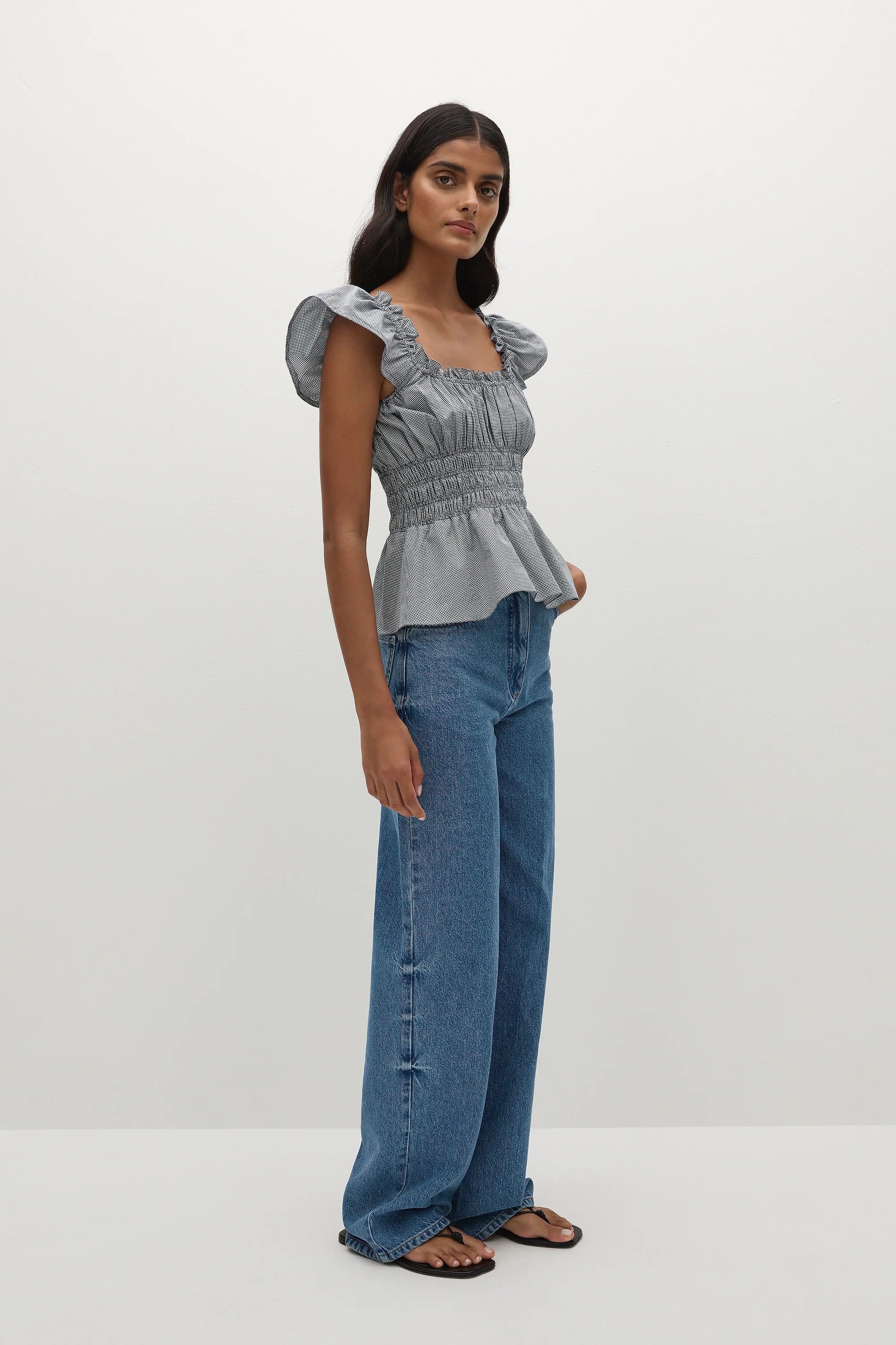 Janne Top Hanne Gingham Vintage Navy - Final Sale