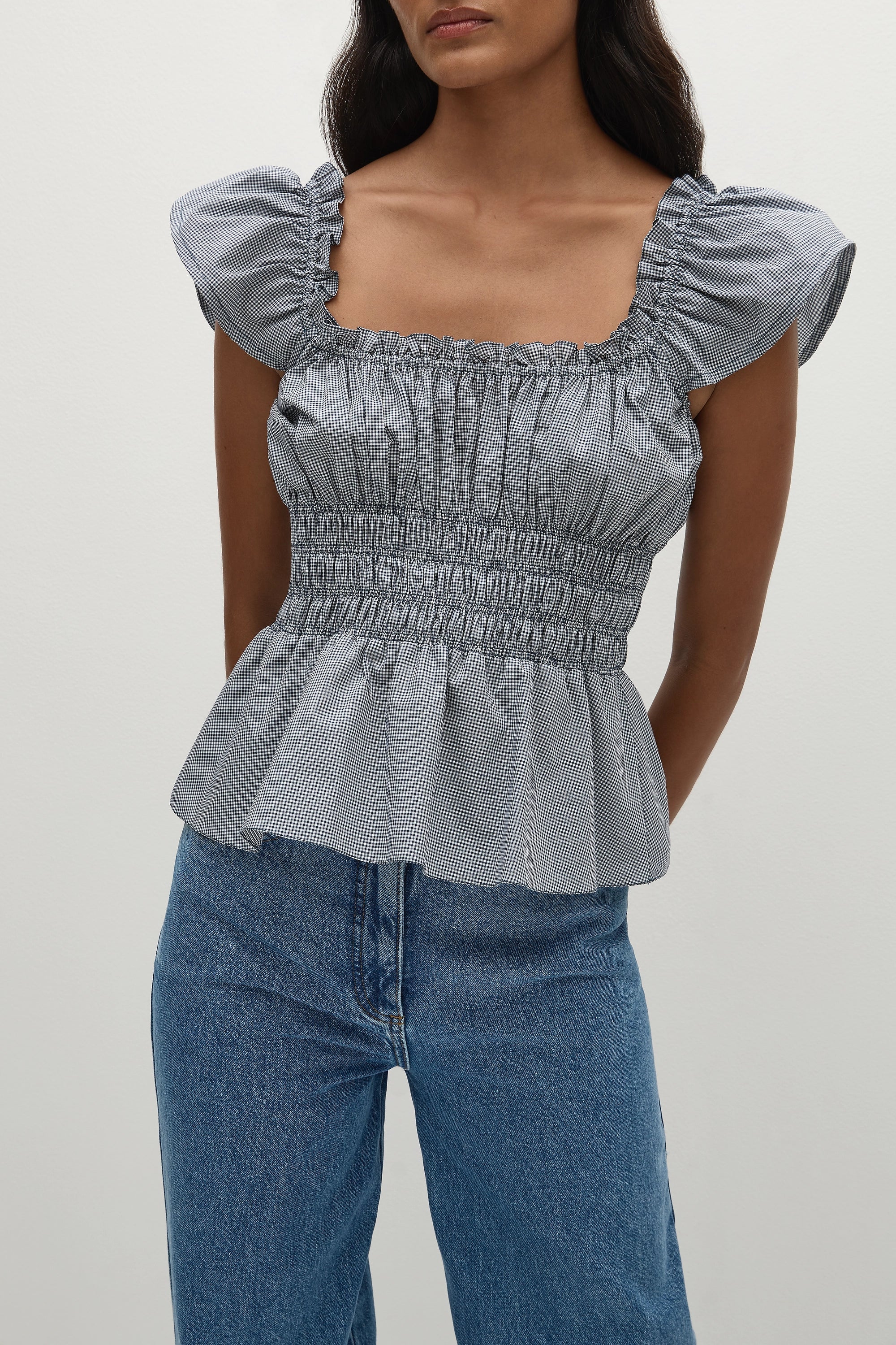 Janne Top Hanne Gingham Vintage Navy - Final Sale