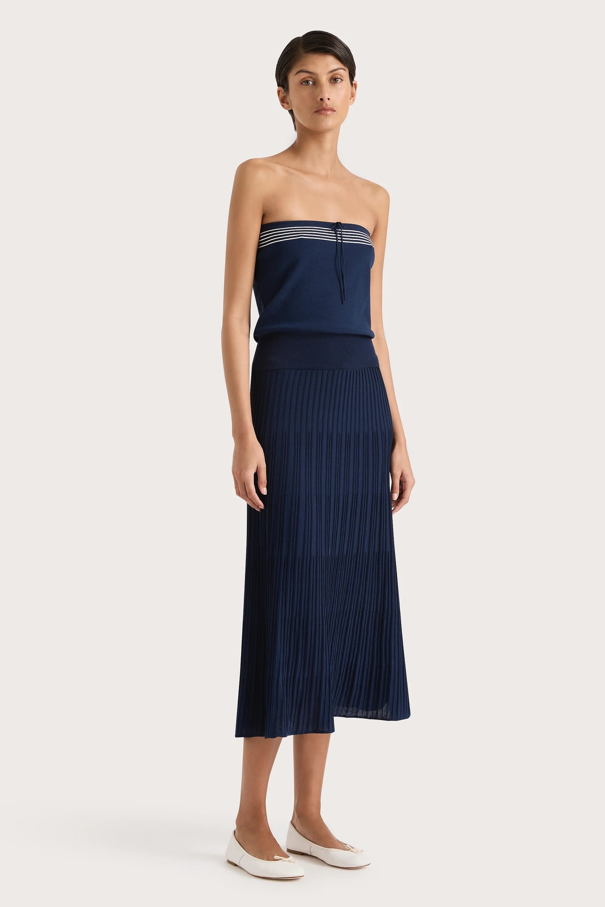 Citara Drawstring Midi Skirt Navy - Final Sale