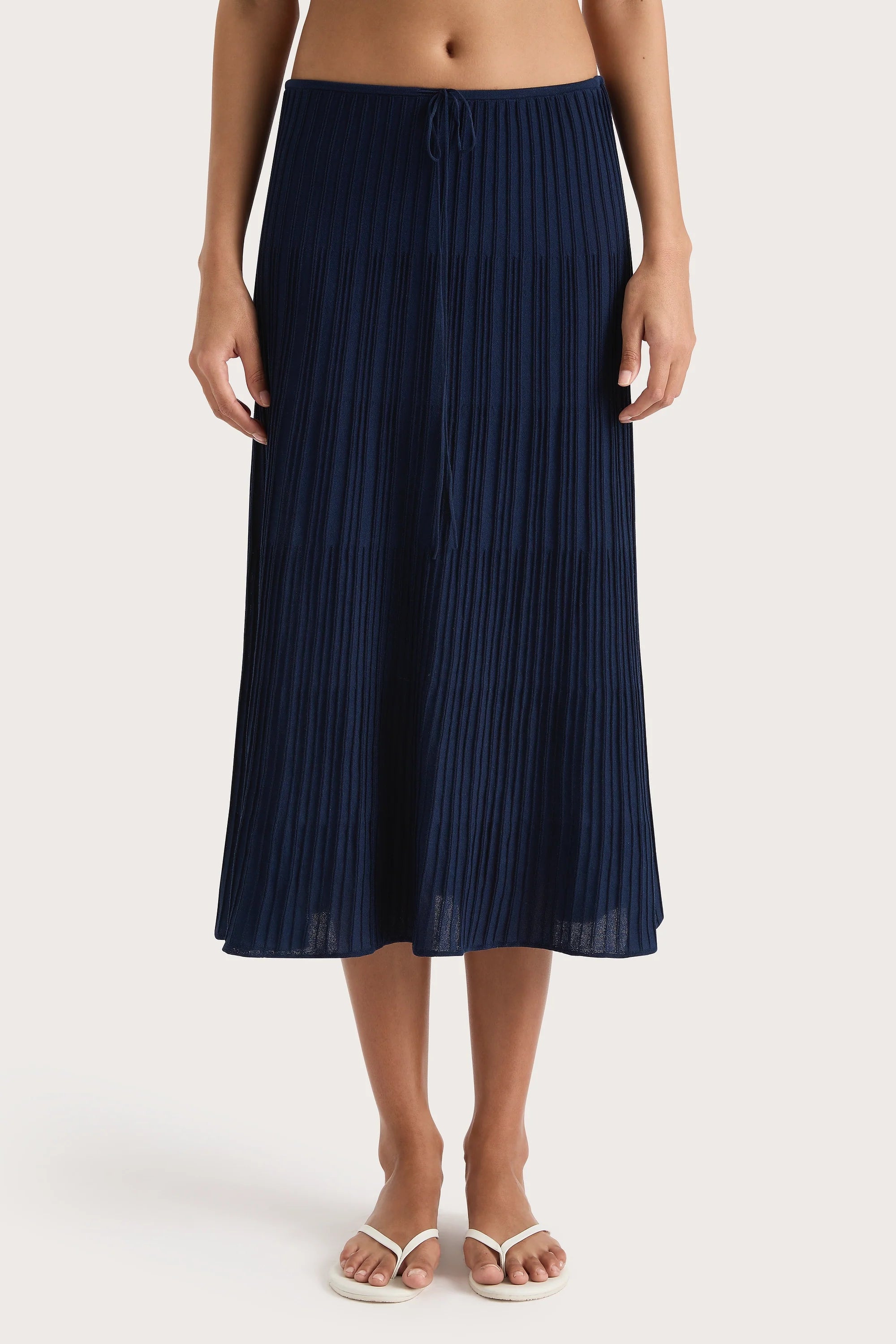 Citara Drawstring Midi Skirt Navy - Final Sale