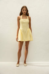 Venza Mini Dress Gingham Pale Yellow