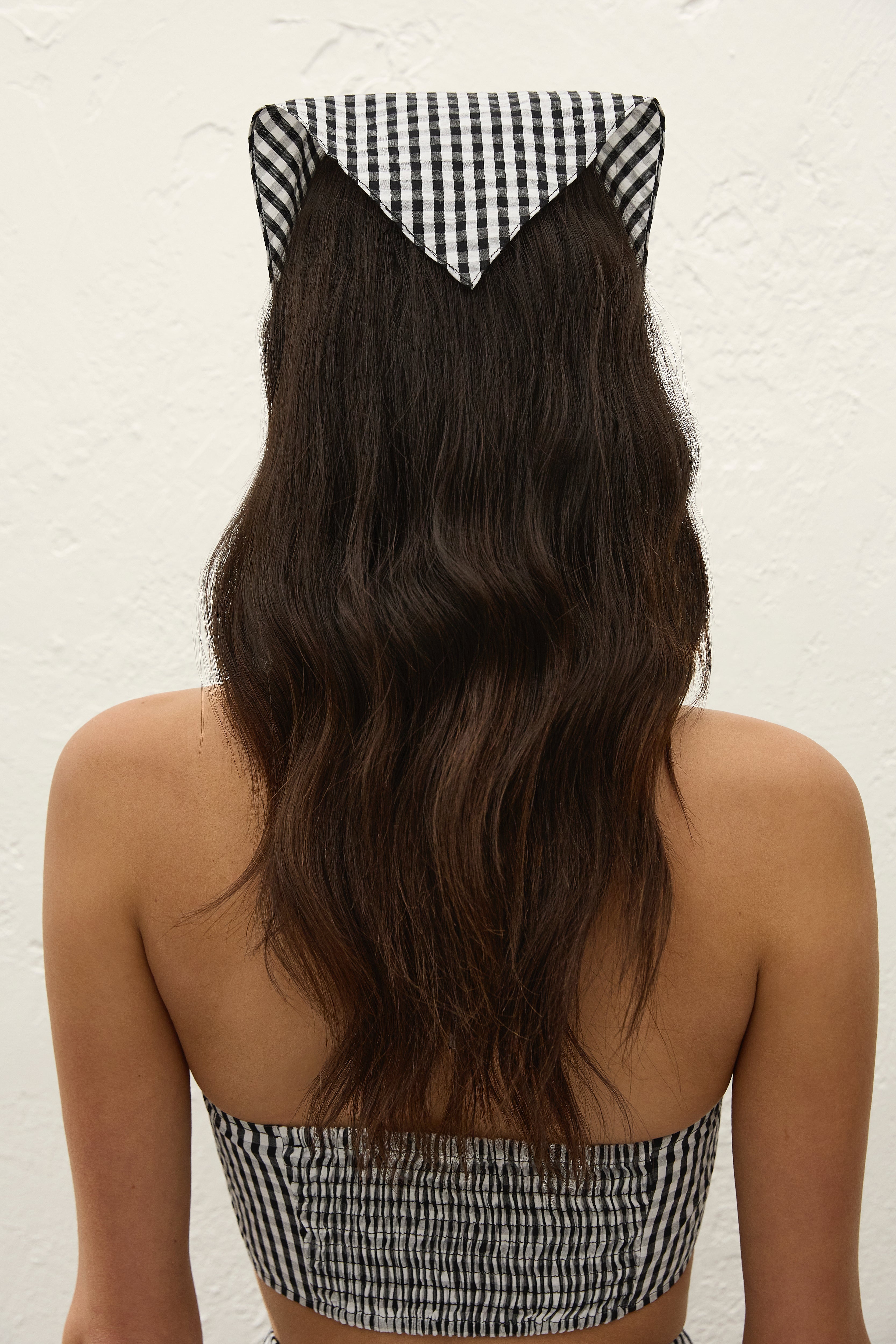 Lucia Head Scarf Black Textured Gingham - Final Sale