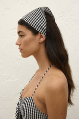 Lucia Head Scarf Black Textured Gingham - Final Sale