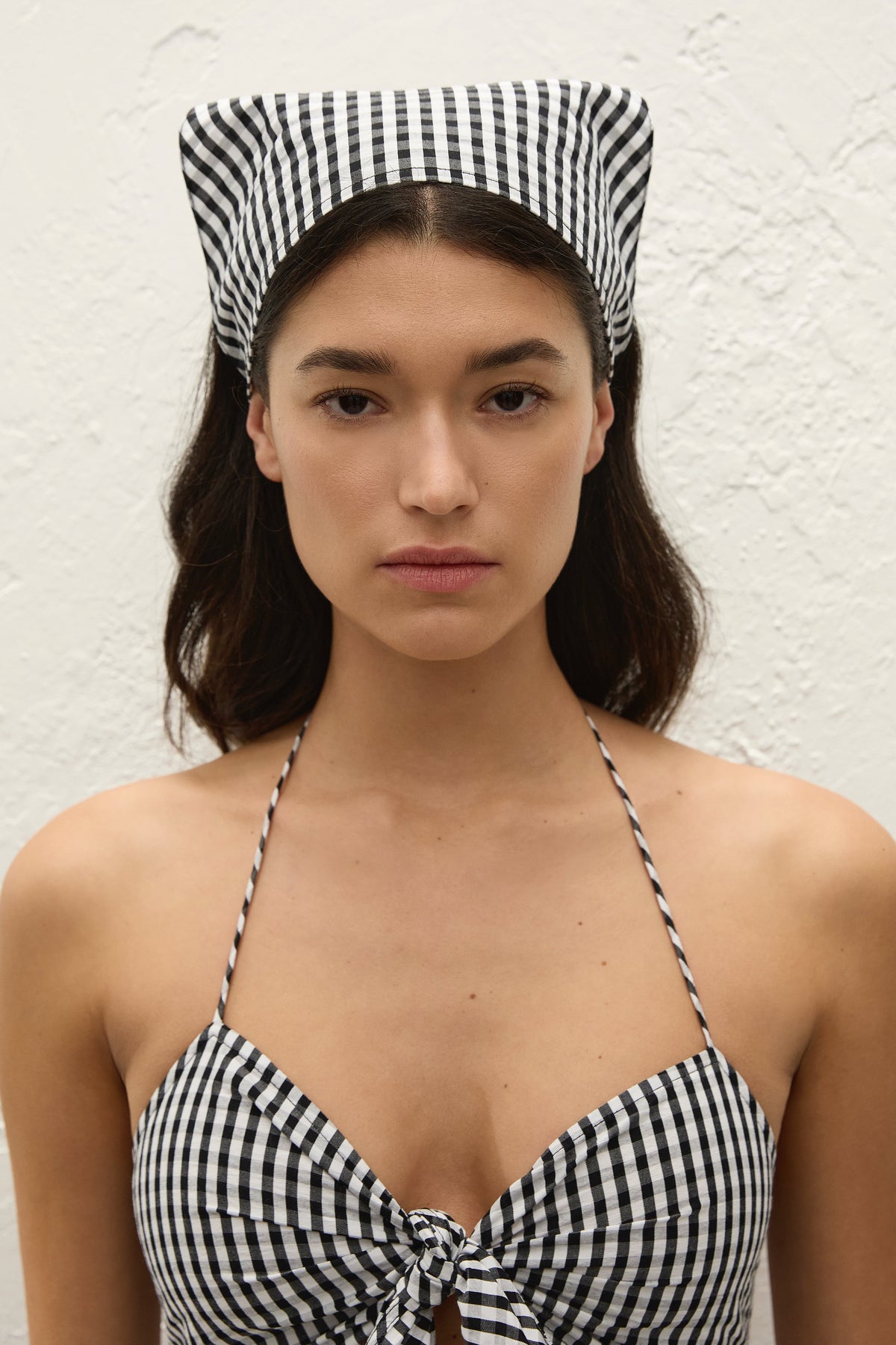 Lucia Head Scarf Black Textured Gingham - Final Sale