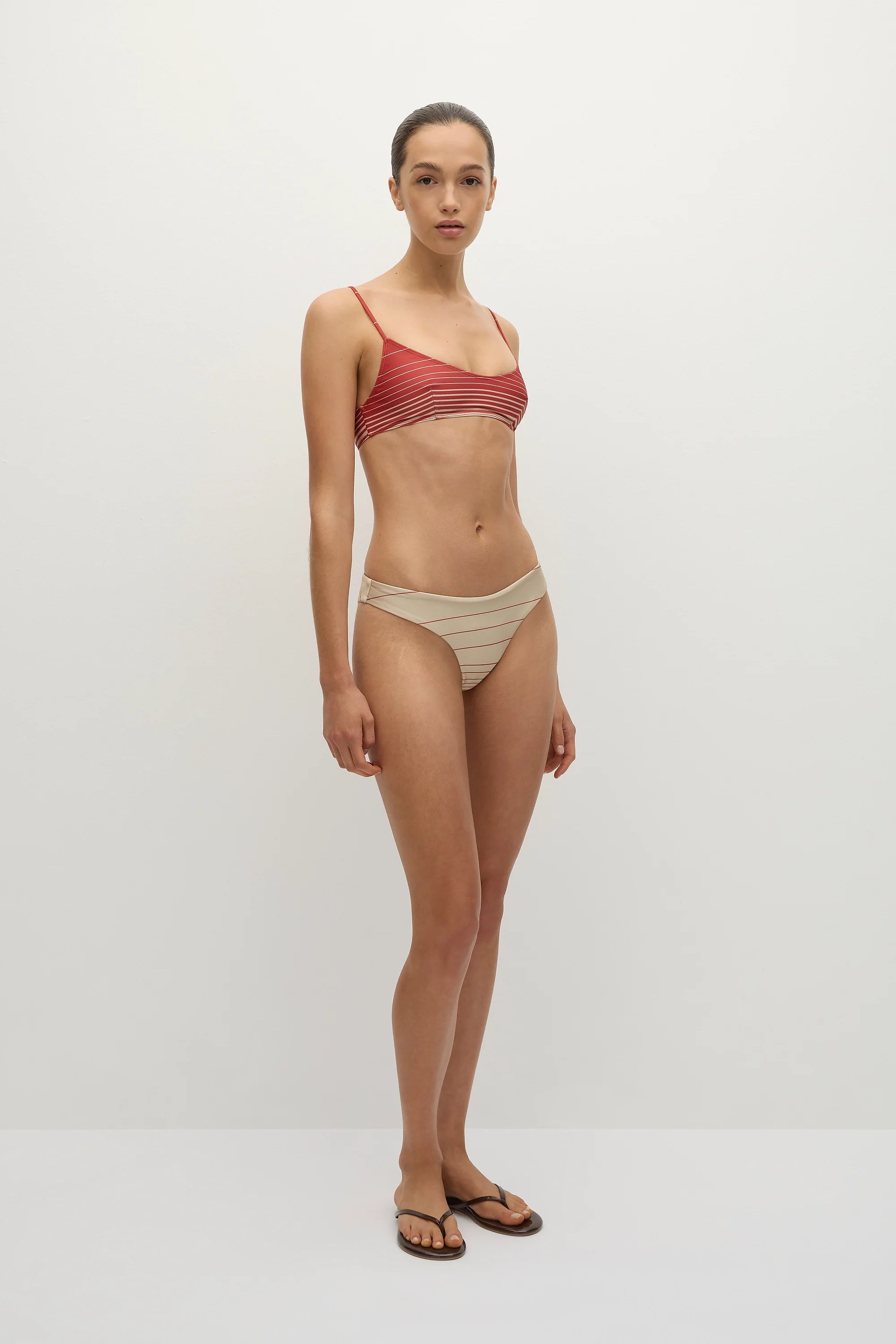 Orla Bikini Top Accordion Stripe Amber Fawn - Final Sale