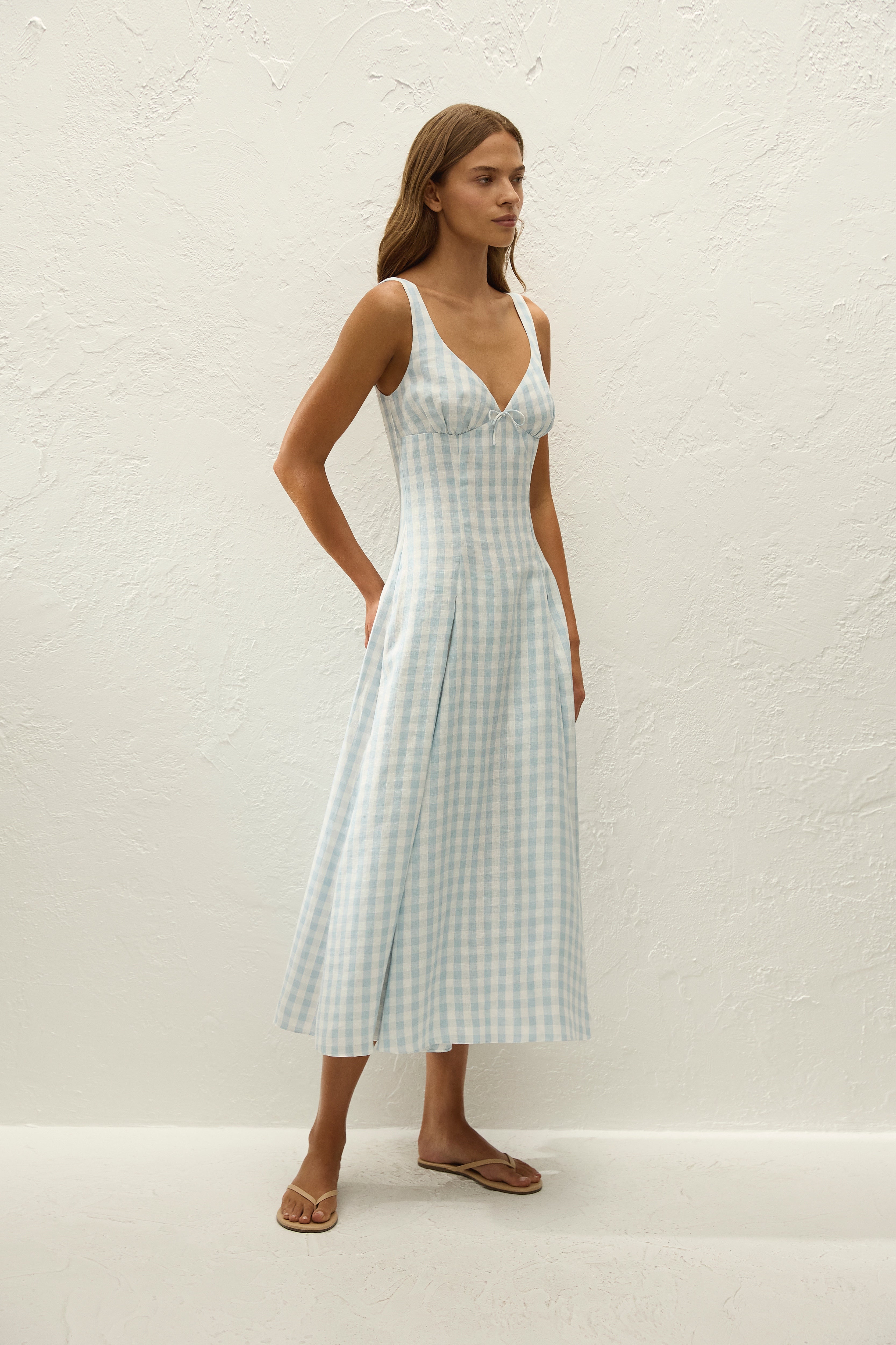 Adalee Midi Dress Gingham Sky Blue