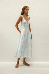 Adalee Midi Dress Gingham Sky Blue