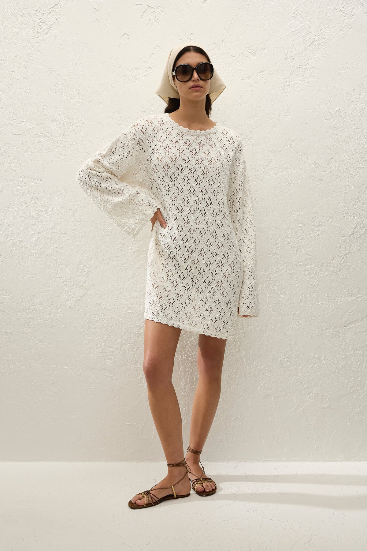 Romina Mini Dress Pointelle Knit Vintage White - Final Sale