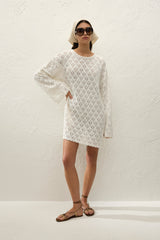Romina Mini Dress Pointelle Knit Vintage White - Final Sale