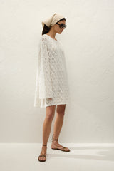 Romina Mini Dress Pointelle Knit Vintage White - Final Sale