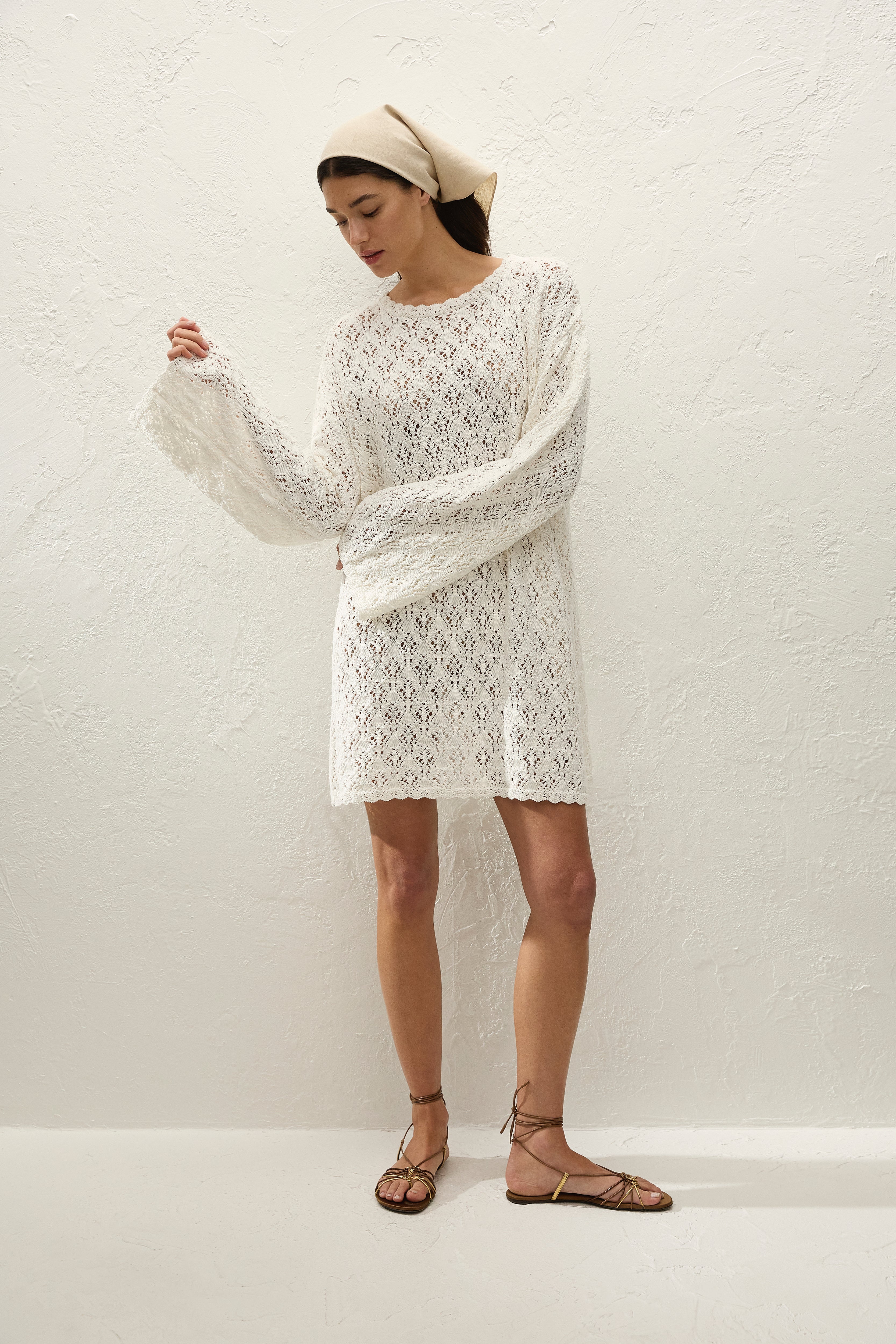 Romina Mini Dress Pointelle Knit Vintage White - Final Sale