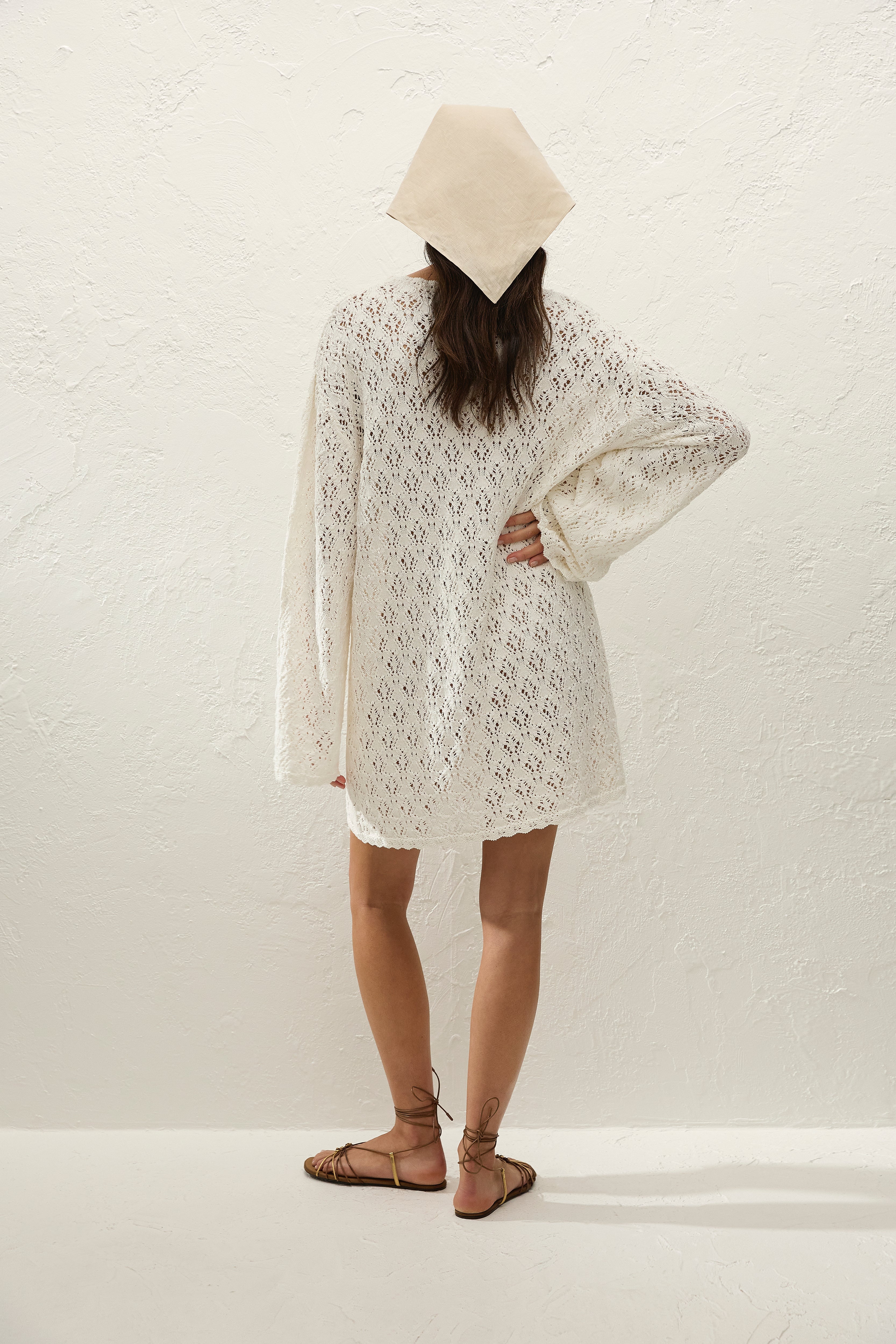 Romina Mini Dress Pointelle Knit Vintage White - Final Sale