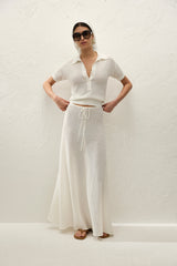 Lenna Polo Top Pointelle Lace Vintage White - Final Sale