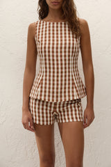 Ana Top Gingham Cedar - Final Sale