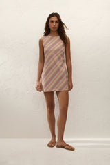 Julia Mini Dress Agua Stripe Mustard - Final Sale